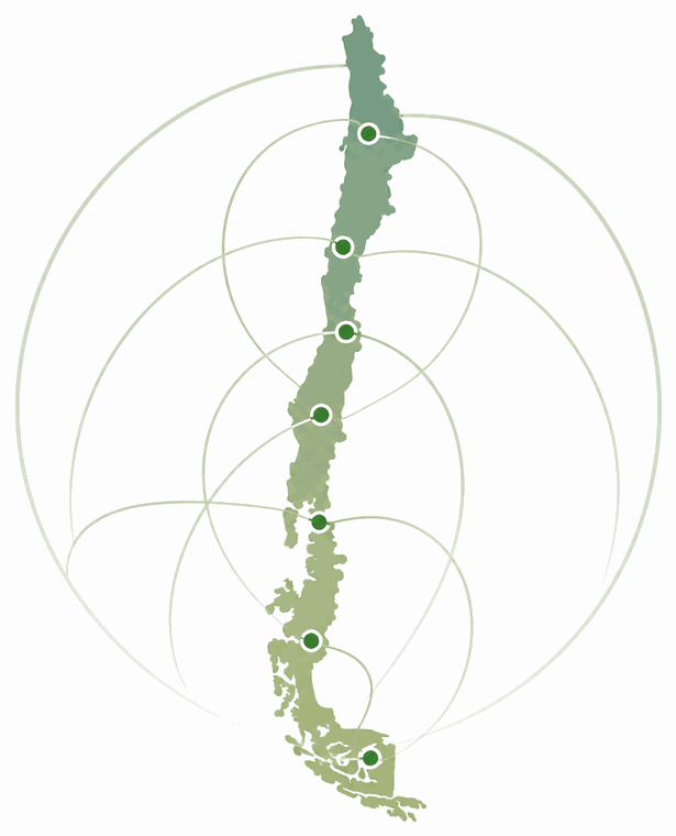 Mapa de Chile con cobertura en distintas regiones